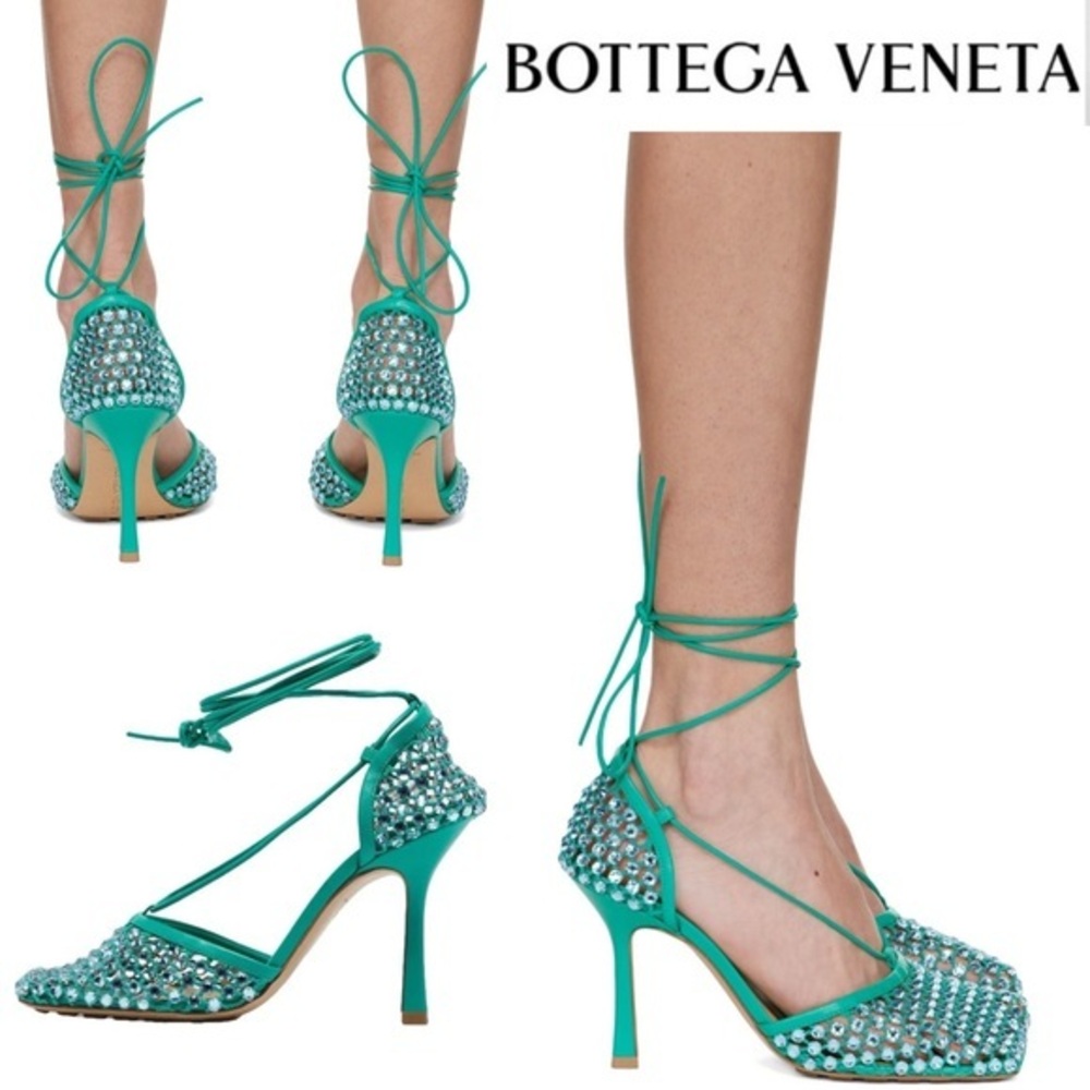 BOTTEGA VENETA Green Sparkle Stretch Web Heels s EU 36 1950$